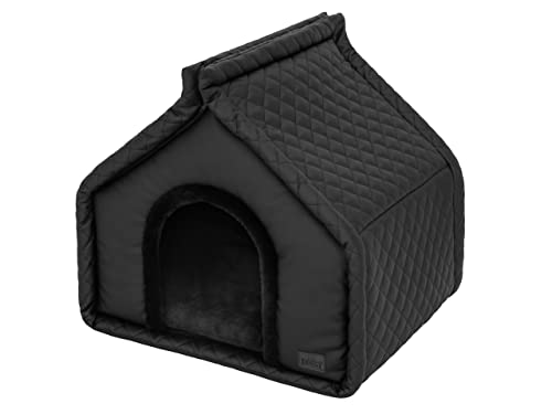 Hundehütte Katzenhütte Hundehöhle Katzenhöhle Hundehaus Katzenhaus Hütte Höhle Hundekissen Katzenkissen Haustierhütte Große R2-52 x 42 cm Schwarz von DOGGY