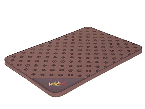 DOGGY Hundematratze Hundebett Katzenbett Haustierbett Hundeliege Ruheplatz Hundekissen Bett Tierbett Matratze, Helbraun mit Pfoten, M - 80 x 54 cm von DOGGY