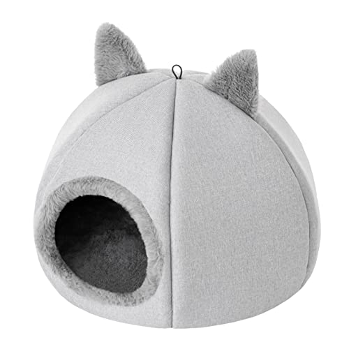 Katzenhaus, Katzenbox, Spielplatz, Haus für kleine Hunde, mit Ball an einem Gummiband, mit Kissen, Katzenbett, Katzenliegen, Asche, Gr.1:∅40 x 28 cm von DOGGY