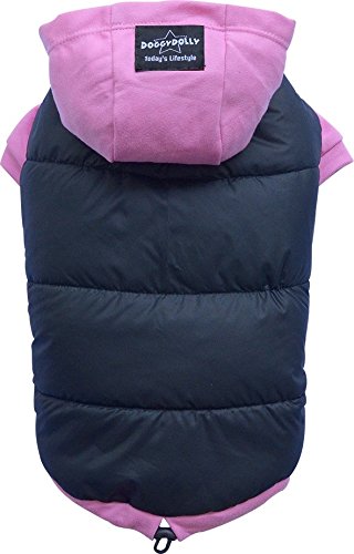 DoggyDolly W262 Hundemantel/Hundepullover wasserabweisend mit Kapuze, schwarz/pink, Wintermantel/Winterjacke (S- Brust 36-38 cm Rücken 23-25 cm) von DoggyDolly