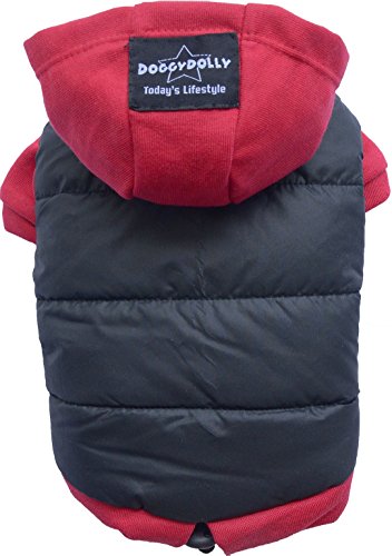 Doggy Dolly W110 Hundejacke Wasserabweisend mit Kapuze, schwarz/rot, Wintermantel / Winterjacke, Größe : M von Doggydolly