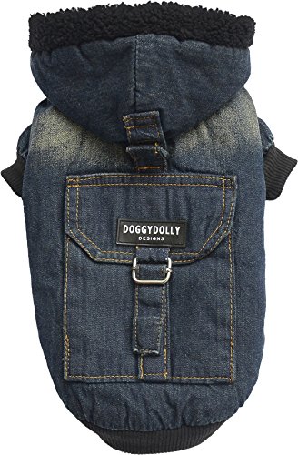 Doggy Dolly W200 Jeans Hundejacke mit Kapuze und Kunstfell, dunkelblau, Größe : L von Doggydolly