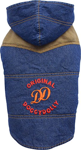 Doggy Dolly W312 Hundejacke Jeans mit Abnehmbarer Kapuze, blau, Größe : M von Doggydolly