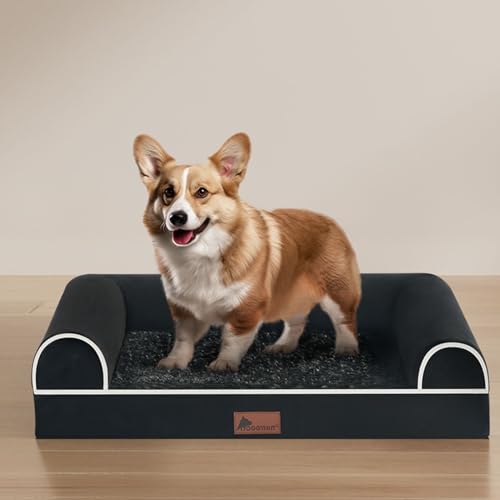 Doggyhut Orthopädisches Hundebett Ergonomisches Hundesofa Hundecouch mit Noppenschaumstoff Memory Matratze für Größen Aller Rassen, waschbar rutschfest (Schwarz, M:71x58cm) von Doggyhut