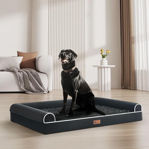 Doggyhut Orthopädisches Hundebett Ergonomisches Hundesofa Hundecouch mit Noppenschaumstoff Memory Matratze für Größen Aller Rassen, waschbar rutschfest (Schwarz, XL:106x76cm) von Doggyhut