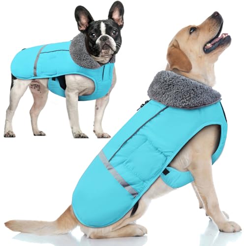 Doglay Hunde-Wintermantel mit dickem Pelzkragen, reflektierend, warm, Fleece-Futter, wasserdicht, winddicht, für kaltes Wetter, weiche Welpenweste für kleine, mittelgroße und große Hunde von Doglay