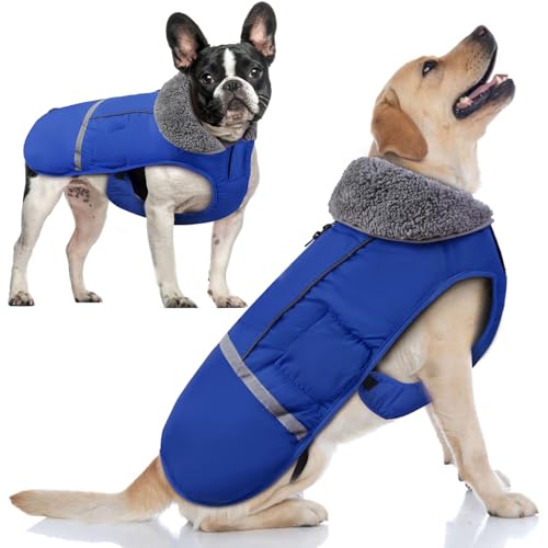 Doglay Hunde-Wintermantel mit dickem Pelzkragen, reflektierende, warme Haustierjacke, Fleecefutter, wasserdicht, winddicht, für kaltes Wetter, weiche Welpenweste, Bekleidung für kleine, mittelgroße und große Hunde von Doglay