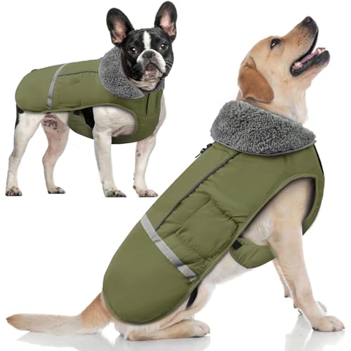 Doglay Hunde-Wintermantel mit dickem pelzigem Kragen, Fleece-Futter, reflektierend, warme Hundejacke, wasserdicht, verstellbare Hundekleidung für kaltes Wetter, weiche Welpenweste für kleine, von Doglay