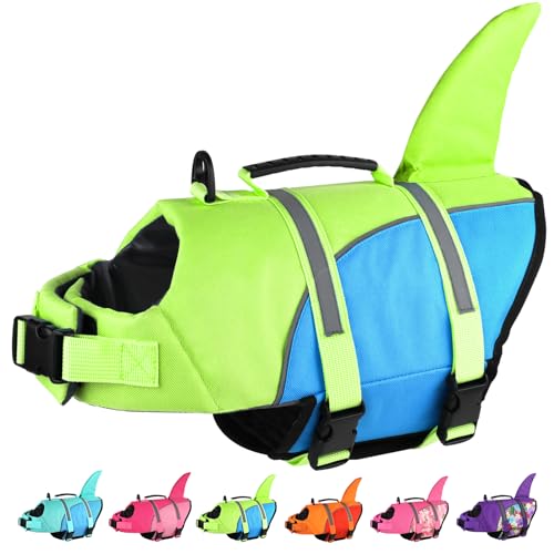 Doglay Hundeschwimmweste Hai, Ripstop-Hundeschwimmwesten zum Schwimmen, Bootfahren, mit hohem Auftrieb und Rettungsgriff, verstellbare Hundeschwimmweste, Haustier-Schwimmweste für kleine, mittelgroße von Doglay