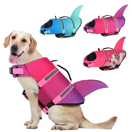 Doglay Hundeschwimmweste Hai, Ripstop-Hundeschwimmwesten zum Schwimmen, Bootfahren, mit hohem Auftrieb und Rettungsgriff, verstellbare Hundeschwimmweste, Haustier-Schwimmweste für kleine, mittelgroße von Doglay