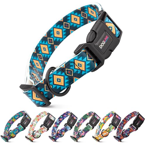 DOGLINE Biothane Wasserdichtes Hundehalsband mit Schnellverschluss, starkes Halsband, geruchsdicht, pflegeleicht, passend für Hundehalsbänder für mittelgroße Hunde (blaues Aztekenmuster, 1,9 cm B x von Dogline