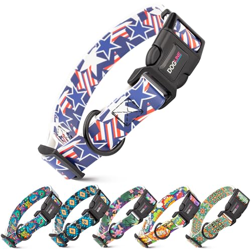 DOGLINE Biothane Wasserdichtes Hundehalsband mit Schnellverschluss, starkes Halsband, geruchsdicht, pflegeleicht, passend für Hundehalsbänder für mittelgroße Hunde (patriotisch, 1,9 cm B x 30,5–48,3 von Dogline