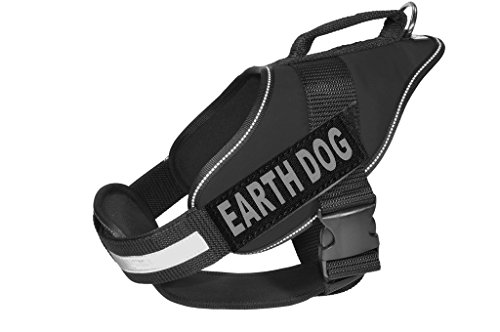 Dogline Alpha Nylon Service Weste Geschirr mit Earth Dog Klett-Patches, XL, Schwarz von Dogline