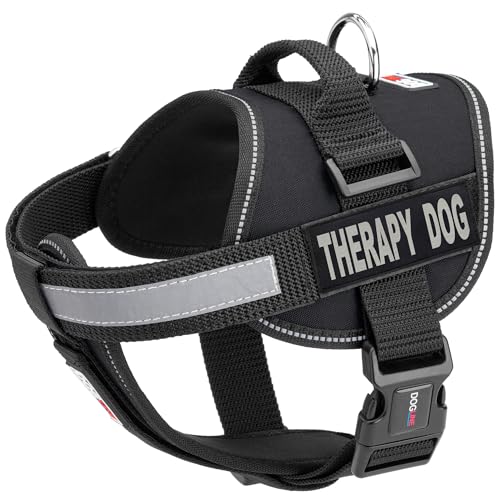 Dogline Hundegeschirr und 2 abnehmbare Therapie-Flicken, Größe L / 71,1 cm bis 96,5 cm, Schwarz von Dogline