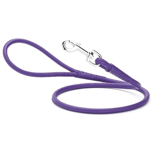 Dogline Hundeleine, weich, gepolstert, gerollt, rund, Leder, W9,5-182,9 cm, Violett von Dogline