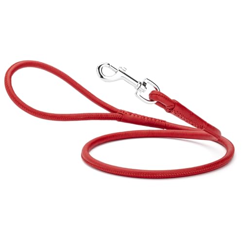 Dogline Hundeleine aus Leder, gerollt, weich, gepolstert, rund, für Hunde, Breite 9,5 cm, L72, Rot von Dogline