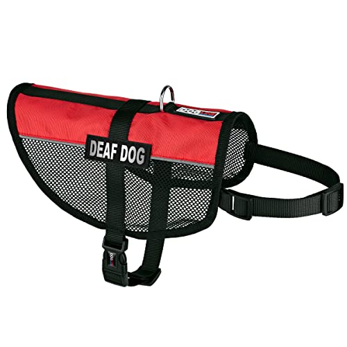 Dogline MaxAire Mesh Weste für Hunde und 2 abnehmbare Deaf Patches, 33-40,6 cm, Rot von Dogline