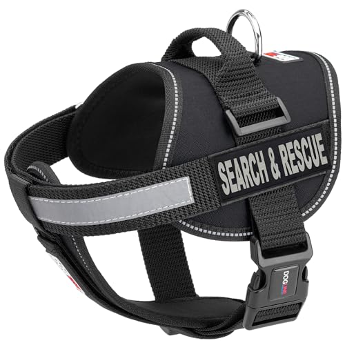 Dogline Unimax multifunktionsunterhemd Geschirr für Hunde und 2 Abnehmbaren suchen & Rescue Patches, Small (18"-25"), Schwarz von Dogline