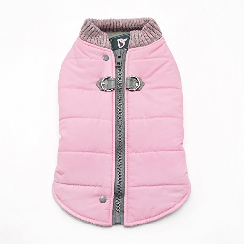 Dogo Pet Fashions Winter-Läufermantel für kleine Hunde, isoliert, Größe M (39,4 - 45,7 cm), Rosa / Grau von Dogo Designs