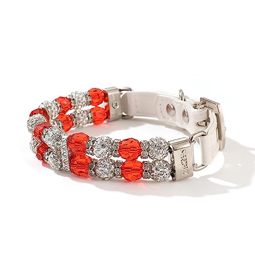 Dogs Kingdom Bling Strass Kristall Hund Katze Haustier Halsband Welpe Elegant Verstellbare Halskette Halsband mit weichem Leder, Rot, Größe L: 27,9–33 cm Halsumfang von Dogs Kingdom