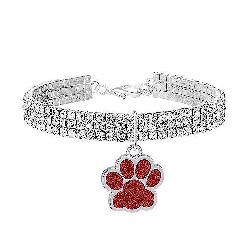 Dogs Kingdom Fancy 3-reihige Kristall-Hunde-Halskette, Schmuck mit glitzernden Strasssteinen, große Pfoten-Anhänger, für Haustiere, Katzen, kleine Hunde, Mädchen, Teetasse, Chihuahua, Yorkie, Kostüm, von Dogs Kingdom