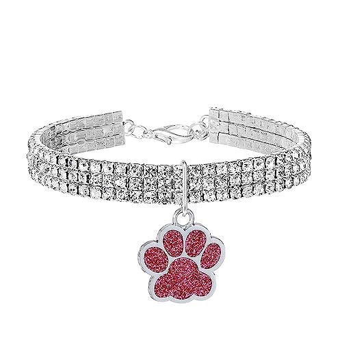 Dogs Kingdom Fancy 3-reihige Kristall-Hunde-Halskette, Schmuck mit glitzernden Strasssteinen, große Pfoten-Anhänger, für Haustiere, Katzen, kleine Hunde, Mädchen, Teetasse, Chihuahua, Yorkie, Kostüm, von Dogs Kingdom