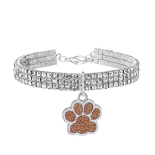 Dogs Kingdom Fancy 3-reihige Kristall-Hunde-Halskette, Schmuck mit glitzernden Strasssteinen, große Pfoten-Anhänger, für Haustiere, Katzen, kleine Hunde, Mädchen, Teetasse, Chihuahua, Yorkie, von Dogs Kingdom