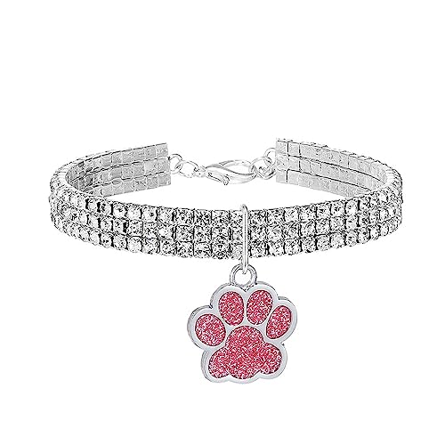 Dogs Kingdom Fancy 3-reihige Kristall-Hunde-Halskette mit glitzernden Strasssteinen, große Pfoten-Anhänger für Haustiere, Katzen, kleine Hunde, Mädchen, Teetasse, Chihuahua, Yorkie, Kostüm, Zubehör, von Dogs Kingdom