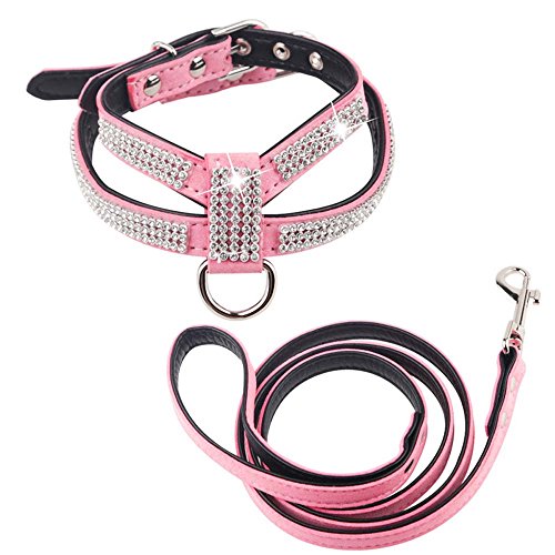 Dogs Kingdom Full Strass Kristall PET Hundegeschirr Leine Set individuelle Strass Puppy Kleiner Hund Chihuahua Hundegeschirr Leine 2, L, rose von Dogs Kingdom