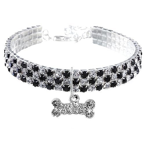 Dogs Kingdom Halskette für Hunde und Katzen, verstellbar, 3 Reihen, Kristall-Halskette, ausgefallener Haustierschmuck mit Strasssteinen, Knochenanhänger, niedliches Hochzeitszubehör für kleine von Dogs Kingdom
