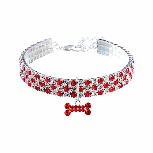 Dogs Kingdom Halskette für Hunde und Katzen, verstellbar, 3 Reihen, Kristall-Halskette, ausgefallener Haustierschmuck mit glitzernden Strasssteinen, Knochenanhänger, niedliches Hochzeitszubehör für von Dogs Kingdom