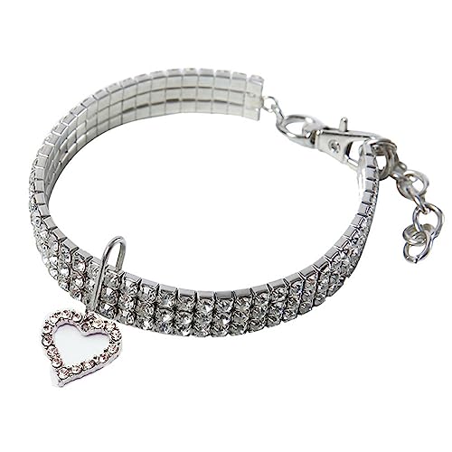 Dogs Kingdom Haustierhalsband, für Hunde und Katzen, mit Herzen, glitzernde Strasssteine, Party-Prinzessinnen-Halskette, verstellbar, Weiß, Größe M: 25,4–30,5 cm Halsumfang von Dogs Kingdom