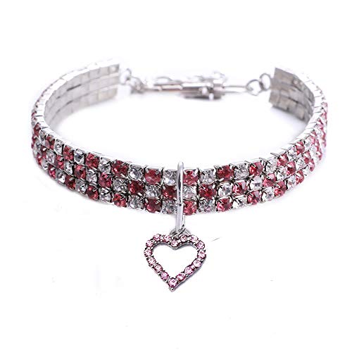 Dogs Kingdom Haustierhalsband, für Hunde und Katzen, mit Herzen, glitzernde Strasssteine, Prinzessinnen-Halskette, verstellbar, Rosa, Größe L: 30,5–35,6 cm Halsumfang von Dogs Kingdom