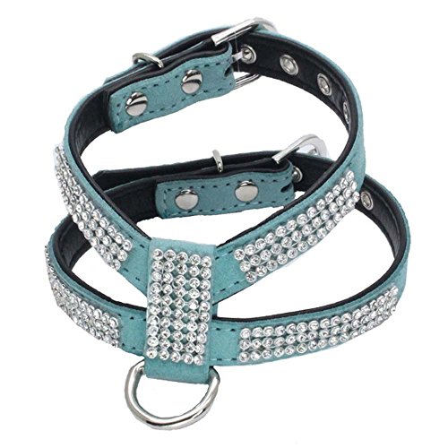 Dogs Kingdom Hundegeschirr aus glänzendem Leder, mit Strass, für kleine und mittelgroße Hunde, Größe L, Blau Dogs Kingdom Hundegeschirr aus glänzendem Leder, mit Strass, für kleine und mittelgroße Hunde, Größe L, Blau von Dogs Kingdom