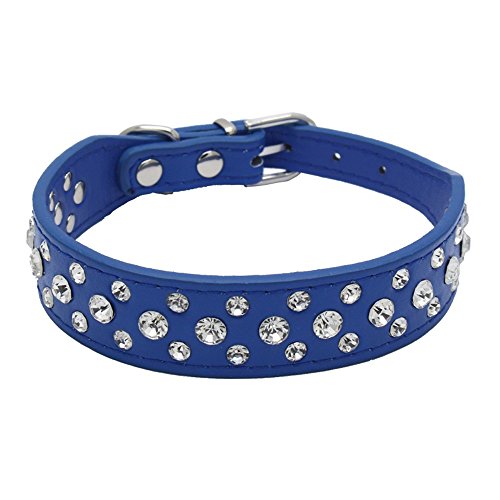 Dogs Kingdom Hundehalsband, Leder, Strasssteine, für kleine und mittelgroße Rassen, 25,4 - 61 cm, XXL, dunkelblau Dogs Kingdom Hundehalsband, Leder, Strasssteine, für kleine und mittelgroße Rassen, 25,4 - 61 cm, XXL, dunkelblau von Dogs Kingdom