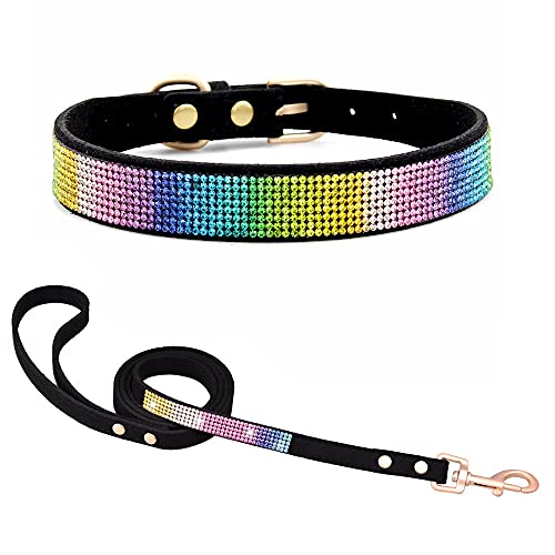 Dogs Kingdom Hunde Halsband aus weichem Wildleder, mit bunten Strasssteinen besetzt, reflektierendes und glitzerndes Aussehen für Hunde und Katzen, schwarz, Größe S: 25,4 - 32 cm Halsumfang von Dogs Kingdom