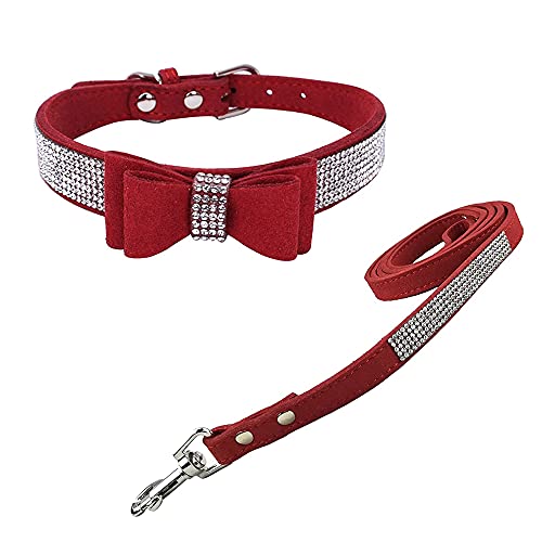 Dogs Kingdom Hundehalsband mit glitzernden Kristallen, mit Fliege, voller Strass, für Welpen, Hunde und Katzen, Set mit verstellbarer Schnalle, für kleine, mittelgroße und große Hunde, Jungen, von Dogs Kingdom