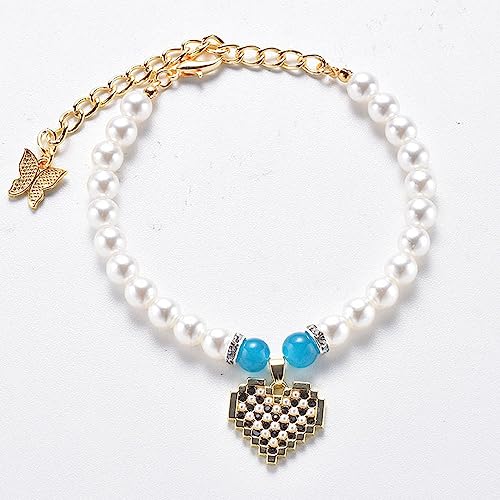 Dogs Kingdom Perlenkette für Hunde und Katzen, niedlicher Herzanhänger, Blau, Größe L: 30,5–40,6 cm Halsumfang von Dogs Kingdom