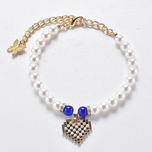 Dogs Kingdom Perlenkette für Hunde und Katzen, niedlicher Herzanhänger, Dunkelblau, Größe S: 20,3–30,5 cm Halsumfang von Dogs Kingdom