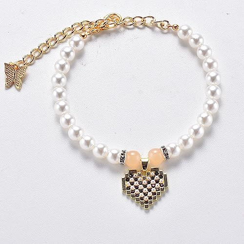 Dogs Kingdom Perlenkette für Hunde und Katzen, niedlicher Herzanhänger, Gelb, Größe M: 25,4–35,6 cm Halsumfang von Dogs Kingdom