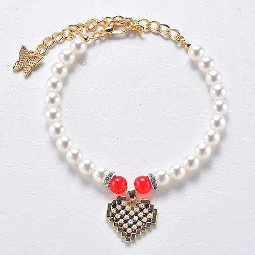 Dogs Kingdom Perlenkette für Hunde und Katzen, niedlicher Herzanhänger, Rot, Größe M: 25,4–35,6 cm Halsumfang von Dogs Kingdom