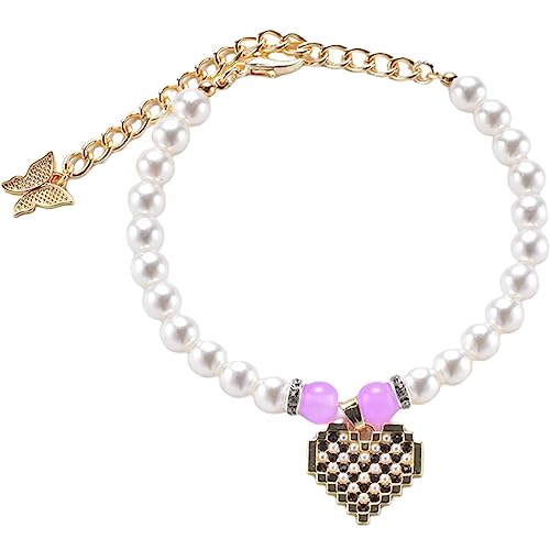 Dogs Kingdom Perlenkette für Hunde und Katzen, niedlicher Herzanhänger, Violett, Größe L: 30,5–40,6 cm Halsumfang von Dogs Kingdom