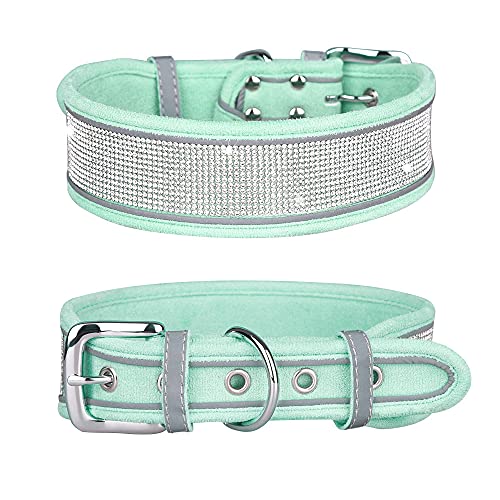 Dogs Kingdom Stylisches Hundehalsband mit Strasssteinen, weich, bequem, mit hellen reflektierenden Streifen, verstellbares Halsband für Hunde und Rassen, Blau, L: 50,8 - 61 cm Halsumfang von Dogs Kingdom