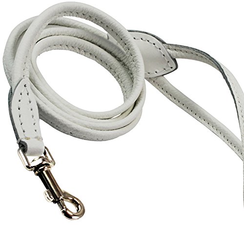 Dogs My Love 4ft Long Round Genuine Rolled Leather Dog Leash White (X-Small: 1/4 (6mm)) by von Dogs My Love