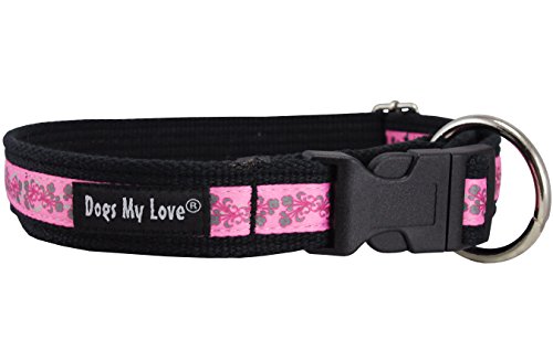 Dogs My Love Bio Baumwolle Web Verstellbarer Hundehalsband 2 Größen M – XXL, Rosa Blumen Muster, Medium/Large: 14"-20", Rosa Blumen von Dogs My Love