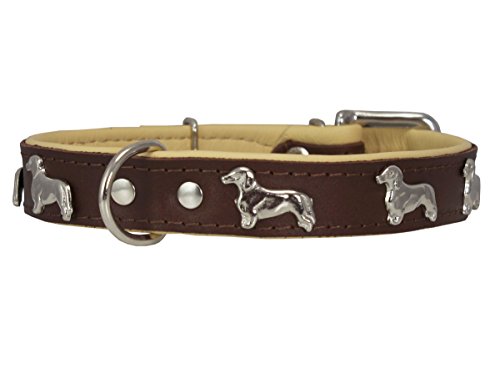 Dogs My Love Hundehalsband, Echtleder, gepolstert, Dackel, 35,6 - 39,4 cm Halsumfang, 1,9 cm breit, Braun / Beige von Dogs My Love