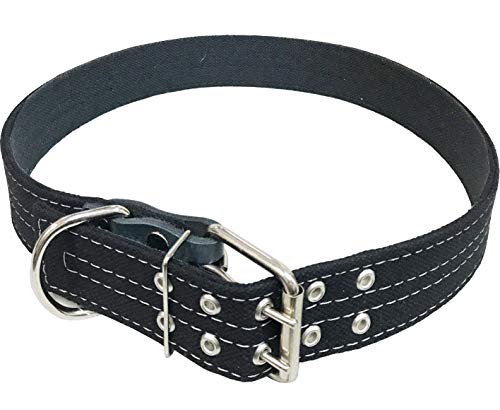 Dogs My Love Hundehalsband, robust, doppelt dick, Baumwollgewebe, Rindsleder, 3,8 cm breit, 2 Größen, 41''-45'' Neck, schwarz von Dogs My Love