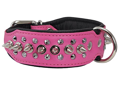 Dogs My Love Hundehalsband mit Nieten, Echtleder, 4,4 cm breit, Halsumfang 30,5–36,8 cm, 4,4 cm breit, Pink/Schwarz von Dogs My Love