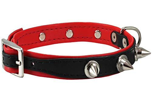 Dogs My Love Hundehalsband mit Stacheln, aus echtem Leder, gepolstert (29,2 - 35,6 cm Halsumfang, 1,6 cm breit, schwarz/rot) von Dogs My Love