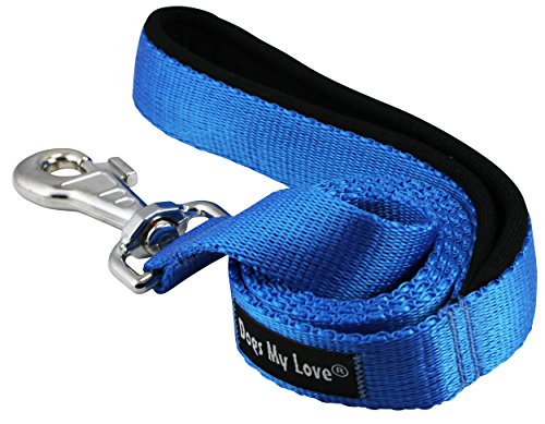 Hunde My Love 4 ft Lange Neopren Gepolsterter Griff Nylon Leine 4 Größen Blau, XLarge - 1" Wide, Blau von Dogs My Love